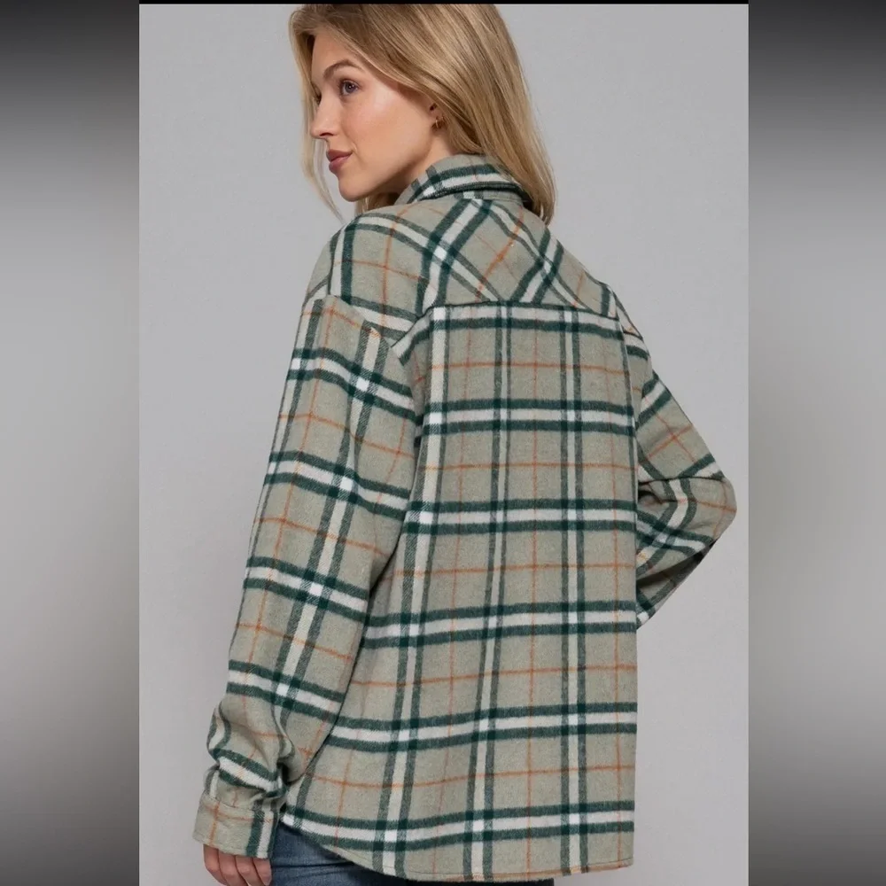 037 - Plaid Button-Up Jacket - Green and Cream - Picture 3 of 3